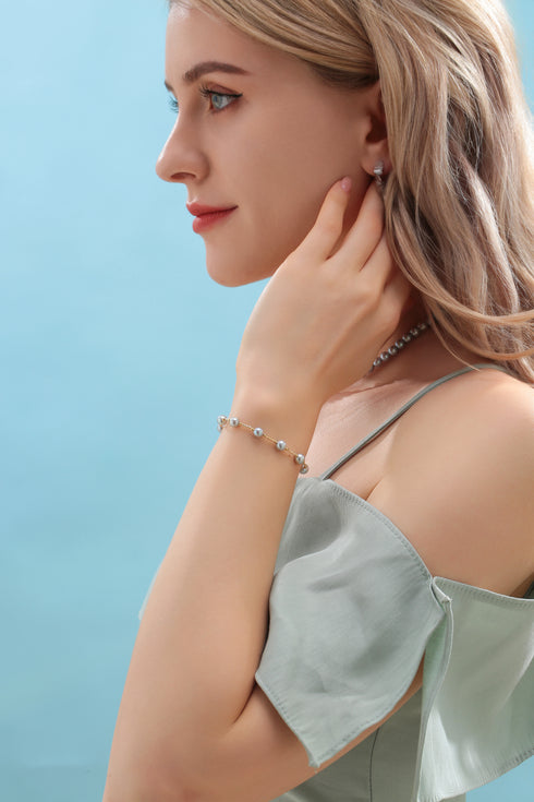 6-7mm Seawater Silver Blue Pearls Tincup Bracelet 18K Gold - House Of Pearls